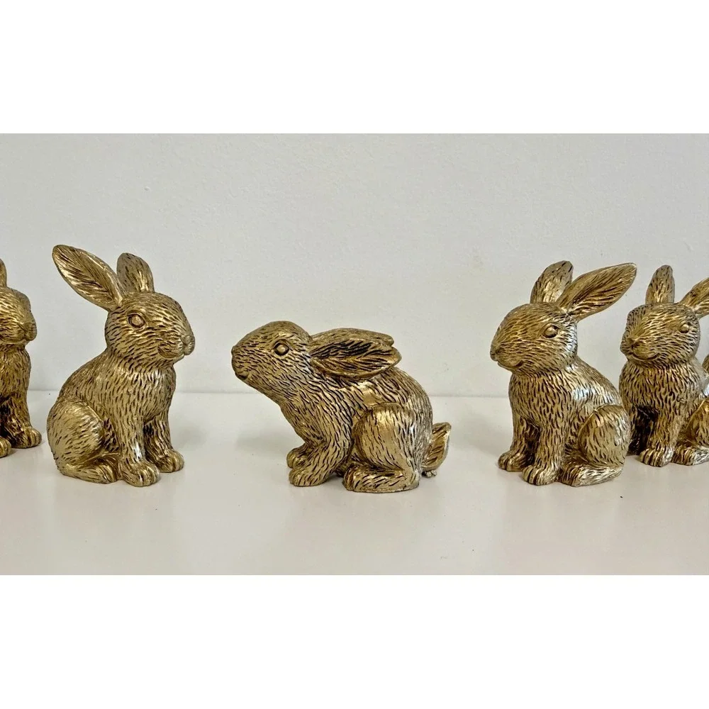 Gold Bunny Rabbit Figurines Set of 8 Mini Decorative Easter Farmhouse